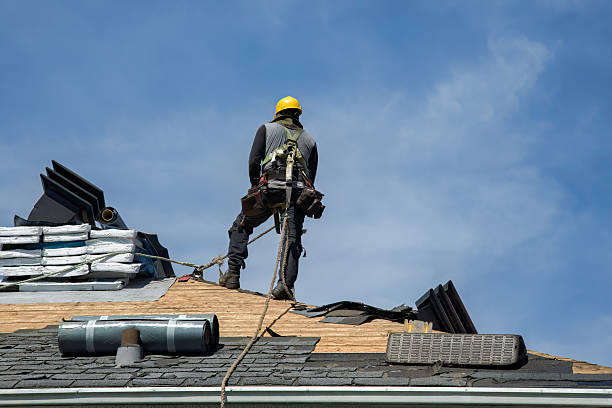 Professional Gutter Installation technician working in Chester, MA
